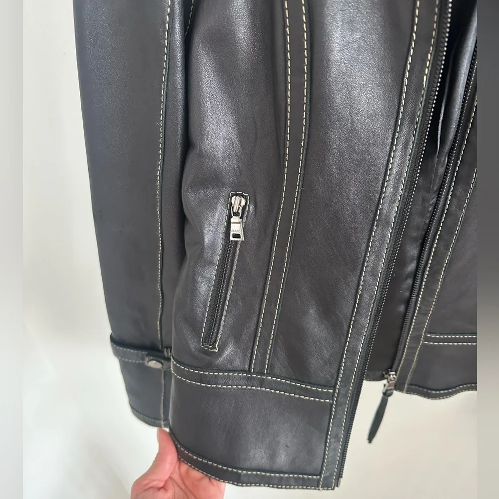 Marc New York‎ Black vintage Leather Moto Jacket Contrast Stitching size small - Picture 6 of 11